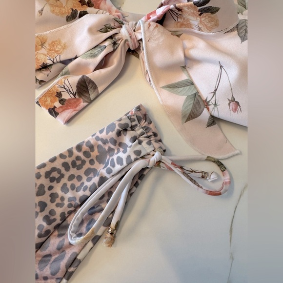 Power 2 the Flower Leopard Print Floral Tie Bikini Bottom - Picture 3 of 5